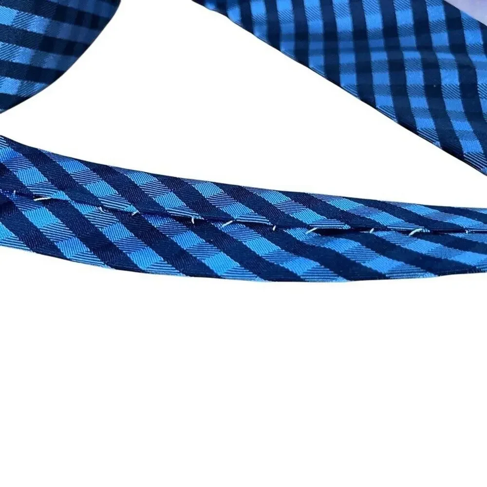 Ben Sherman Mens Hand Made 100% Silk Plaid Blue Navy Thin Skinny Neck Tie 2.75